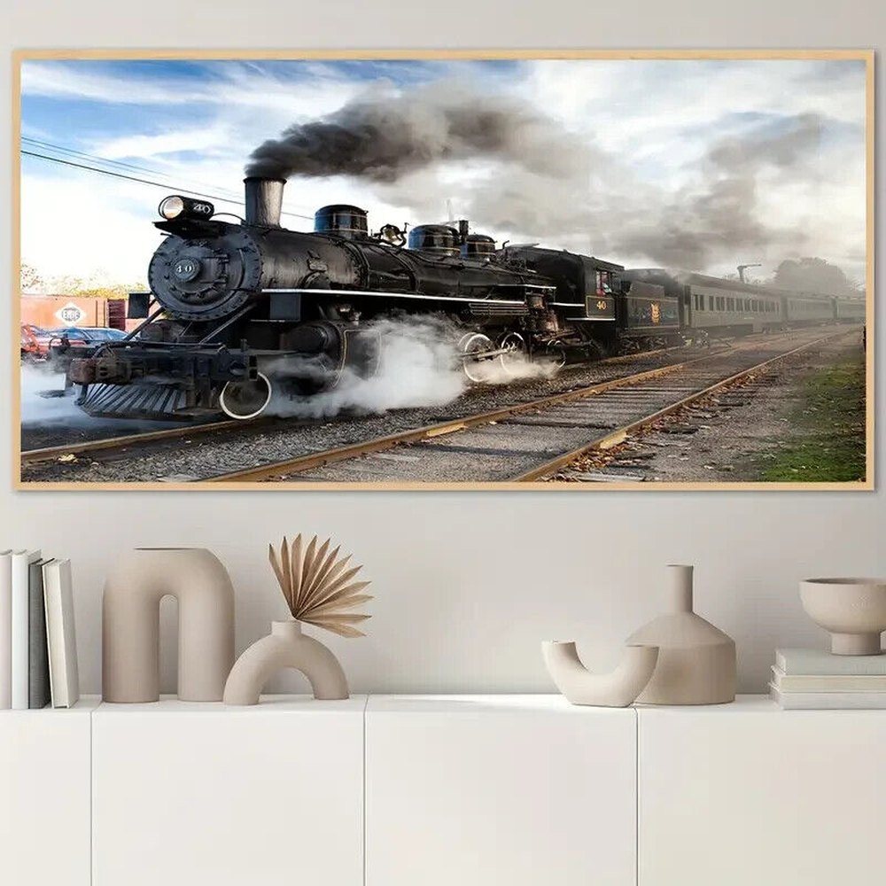 Moving Steam Locomotive Canvas Art Print 27.6" x 55.2" NEW! Home & Garden:Home Décor:Posters & Prints Style Your Walls